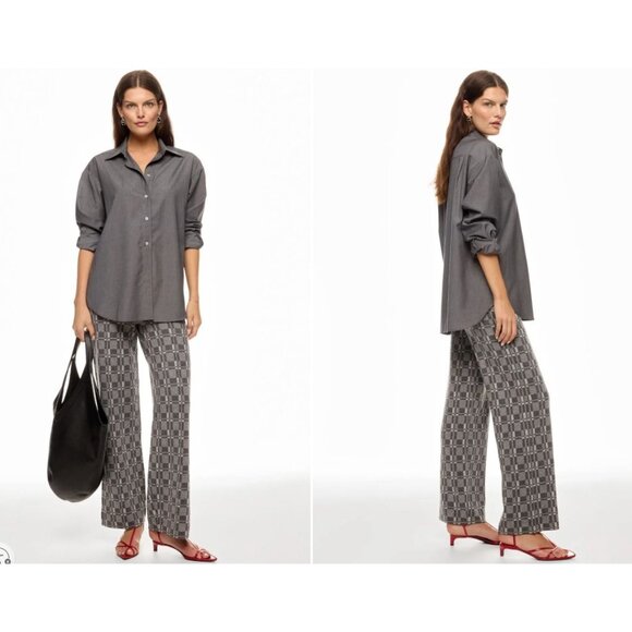 NAADAM Pants - Naadam Women's Grey Plaid Wool-Cashmere Wide-Leg Pants, S